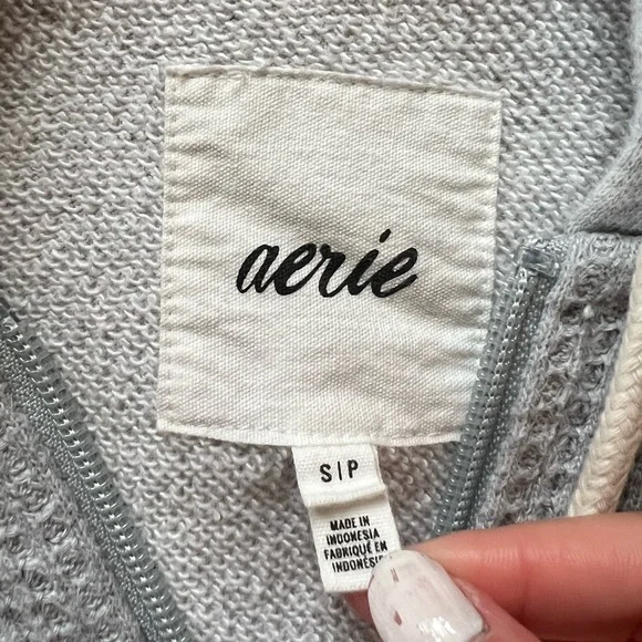 Aerie Cropped Waffle Zip-up - Picture 2 of 3